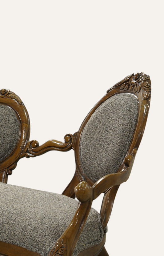 Victorian Style Teak Settee in Dark Oak