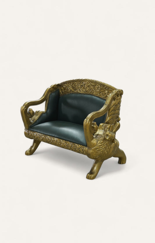 Lion Teak Wood Sofa In Leatherier