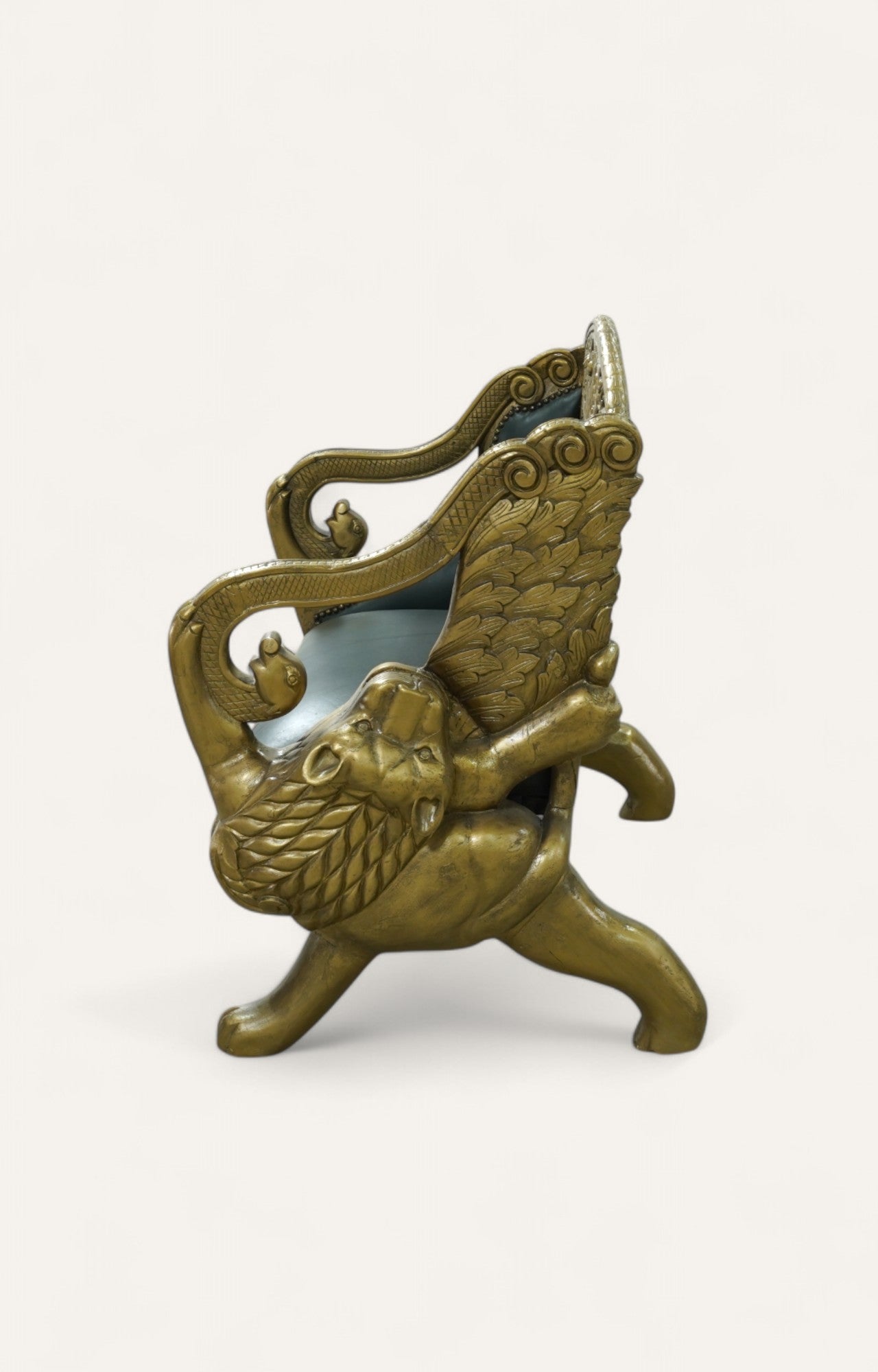 Lion Teak Wood Sofa In Leatherier