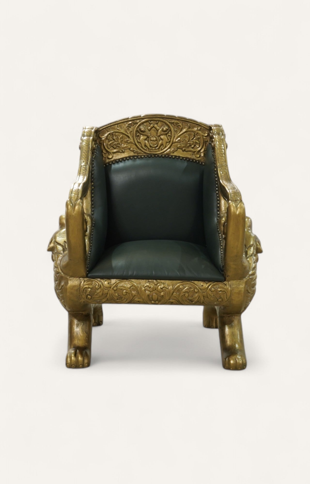 Lion Teak Wood Armchair in Leatherier
