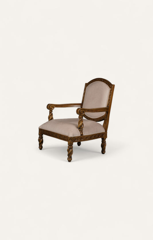 French Carved Armchair in Teak Finish