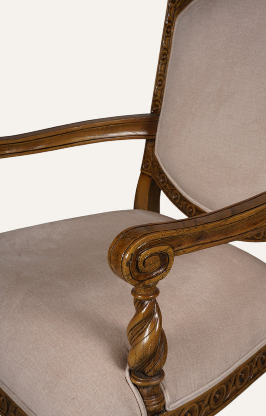 French Carved Armchair in Teak Finish