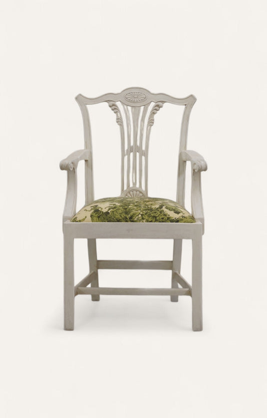 White Colonial Armchair with Printed Seat
