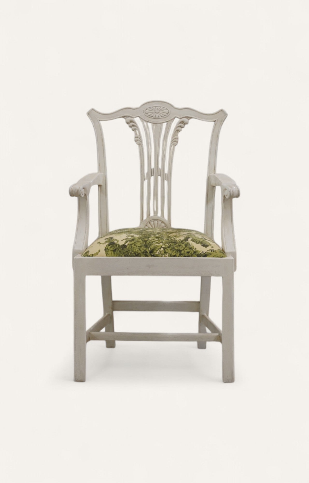 White Colonial Armchair with Printed Seat