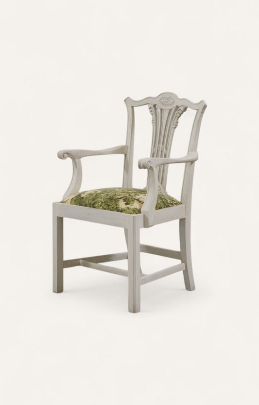 White Colonial Armchair with Printed Seat