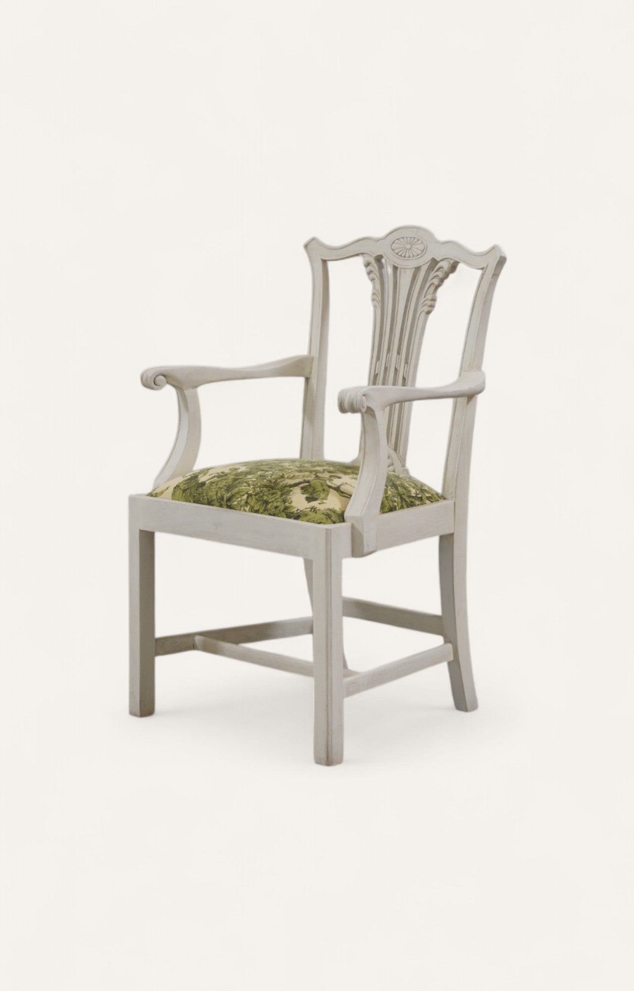 White Colonial Armchair with Printed Seat