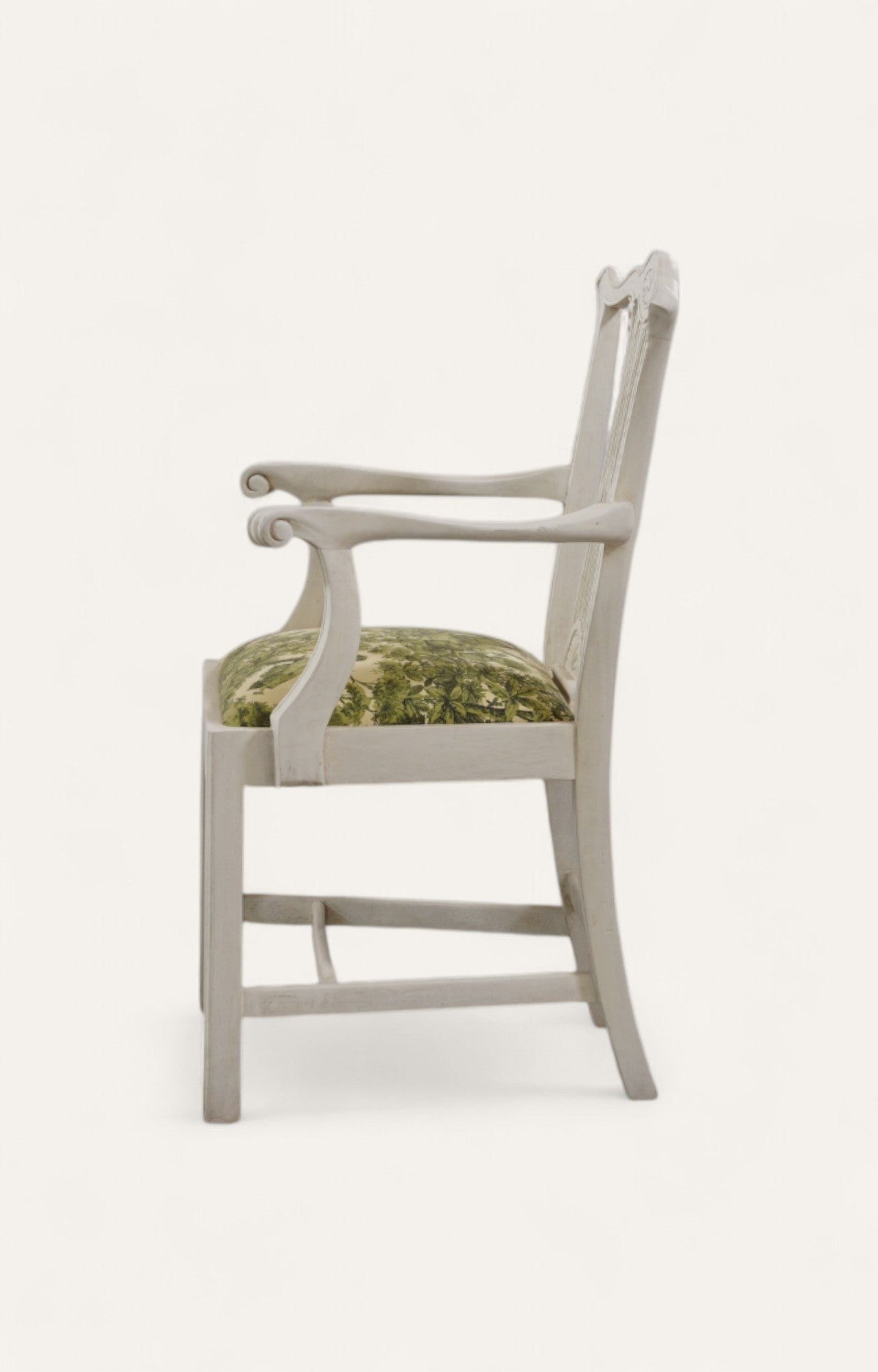 White Colonial Armchair with Printed Seat