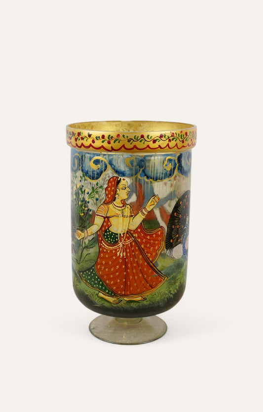 Hand-Painted Mughal Woman  Glass Vase