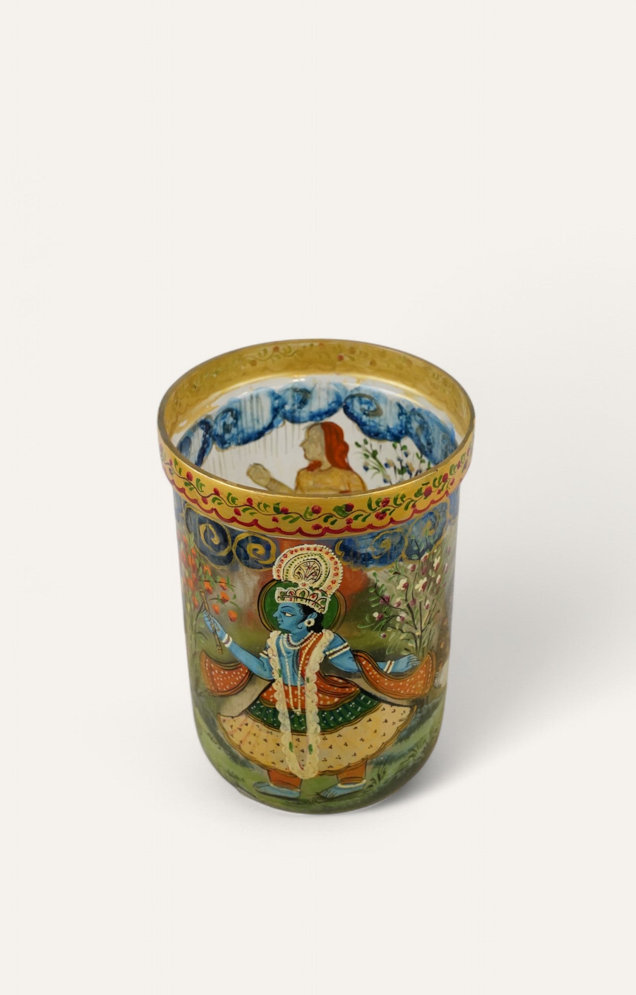 Hand-Painted Mughal Woman  Glass Vase