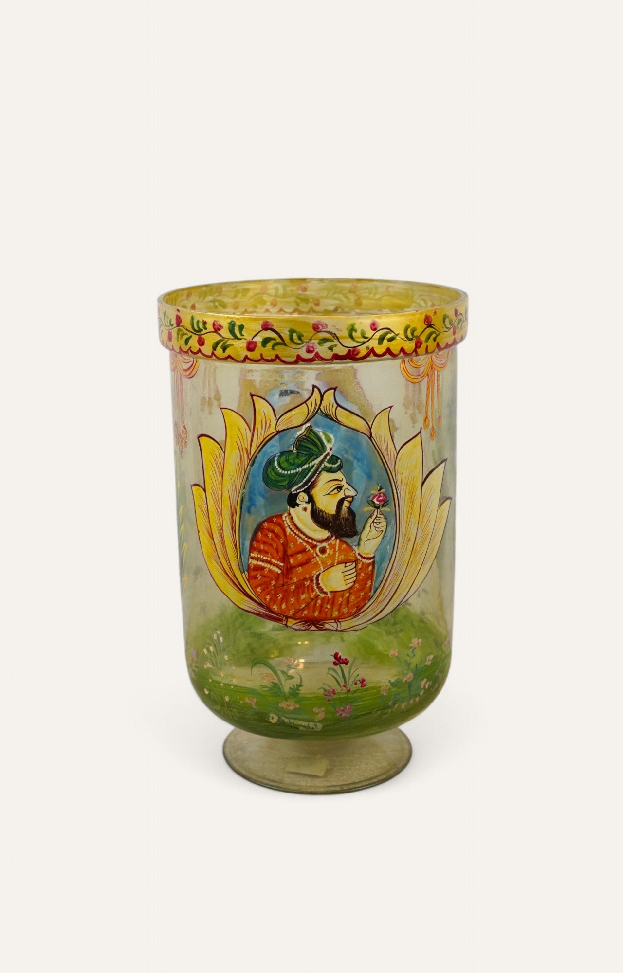 Hand-Painted Royal Mughal Emperor Glass Jar/ Candle holder