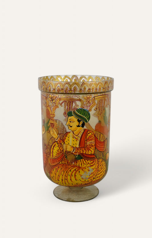 Mughal colorful Hand-Painted GlassGlass Jar/ Candle holder