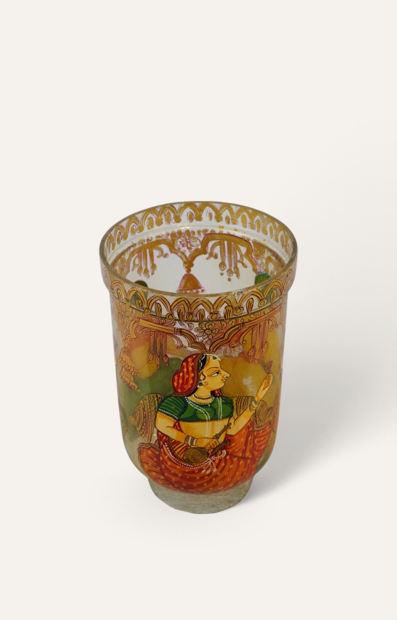 Mughal colorful Hand-Painted GlassGlass Jar/ Candle holder