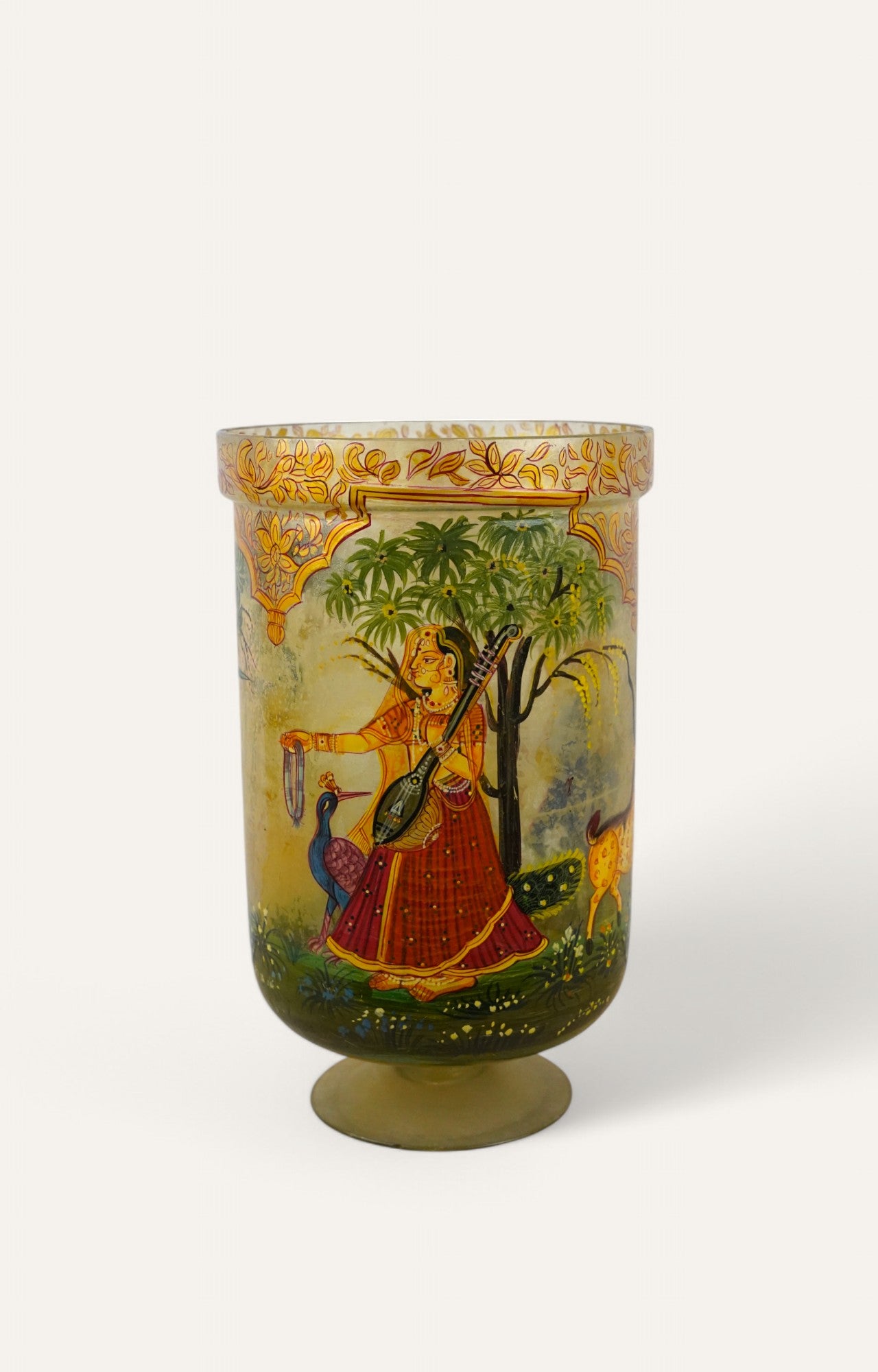 Hand-Painted Royal Mughal Emperor Glass Vase