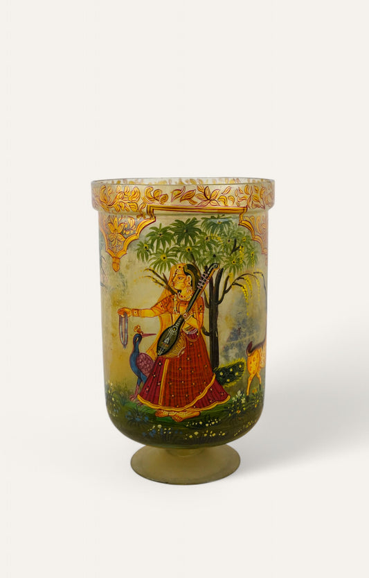 Hand-Painted Royal Mughal Emperor Glass Vase