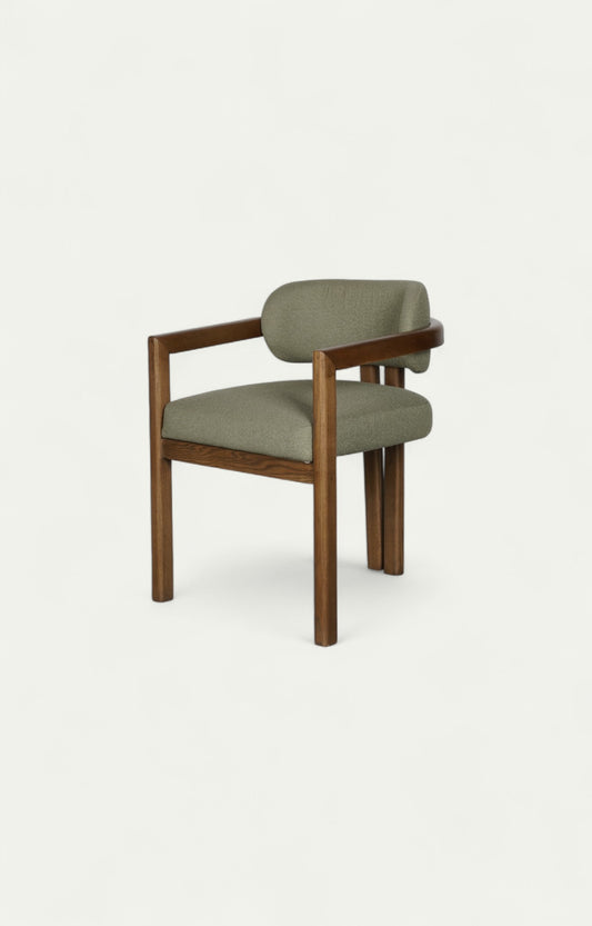 Open-Frame Armchair in Acacia Wood and Bouclé