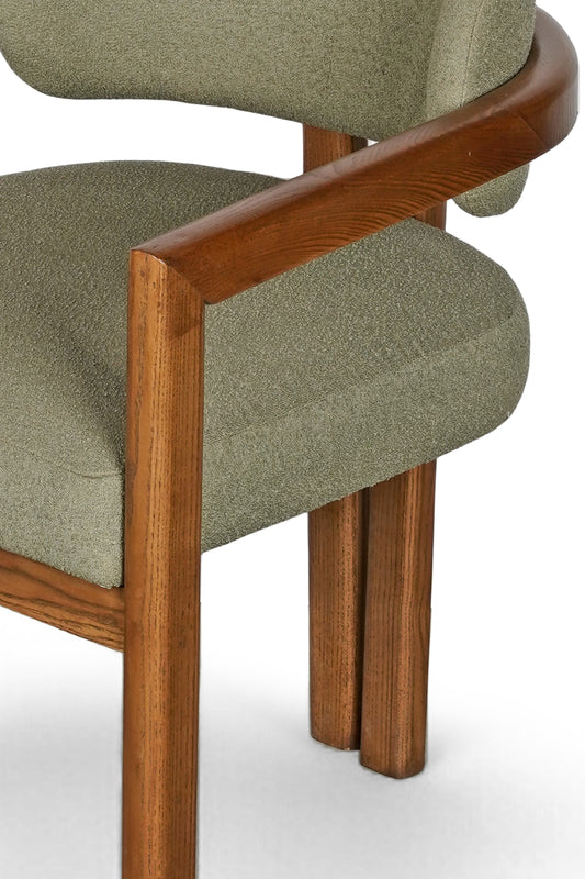 Open-Frame Armchair in Acacia Wood and Bouclé