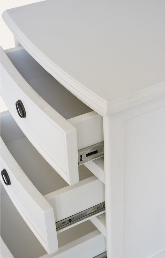 Seaside White Wooden Bedside Table with Three Drawers and Brass Handles