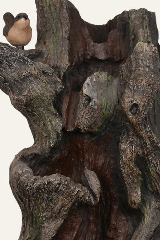 Nature-Inspired Tree Trunk Water Fountain with Bird Figurine