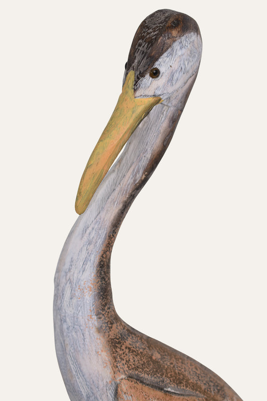 Handcrafted Paulownia Wood Tall Standing Bird Sculpture - Small