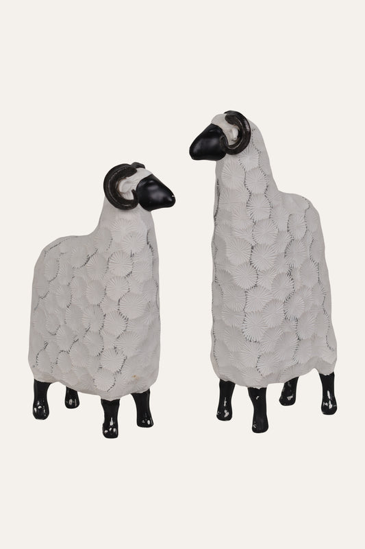 Modern White & Black Resin Sheep Figurine Set