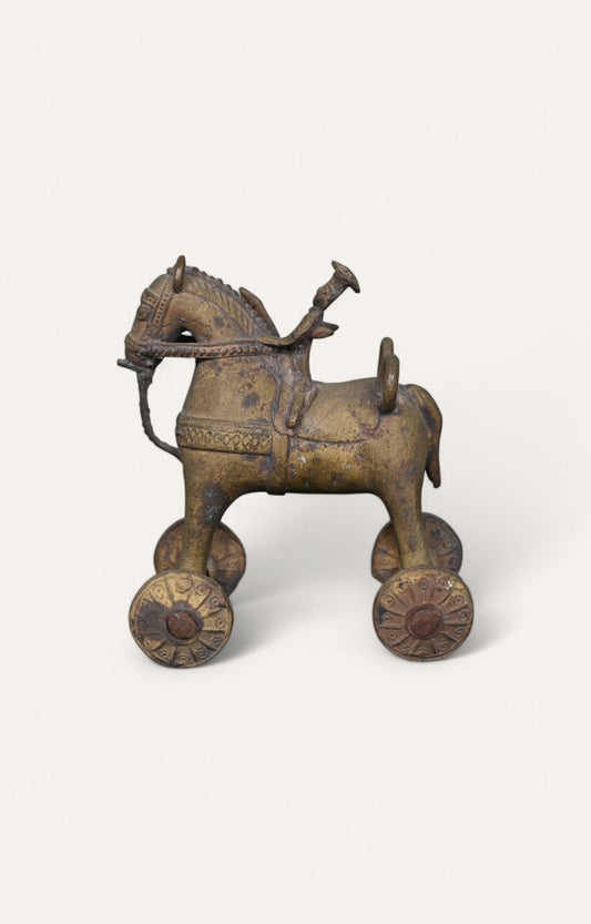 Horse with wheels Brass Vintage Figurine