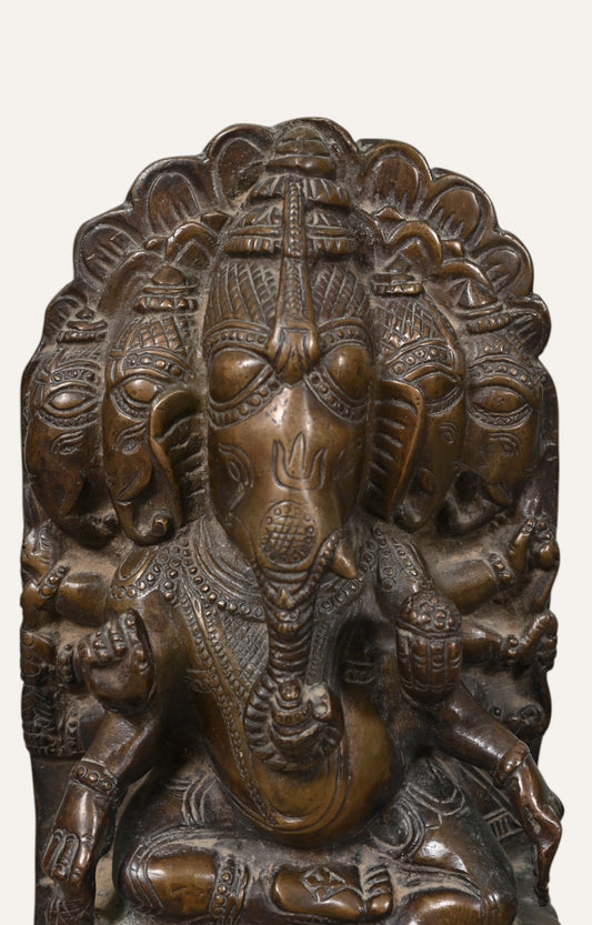 Five Headed Lord Ganesha Brass Statue