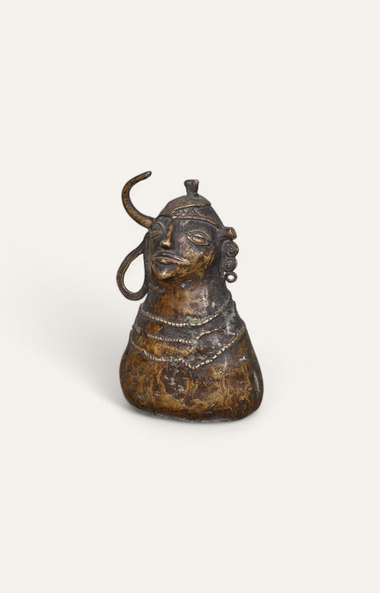 Lady with Hoop Earrings Brass Sculpture