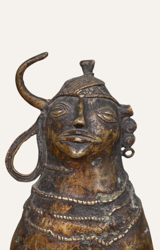 Lady with Hoop Earrings Brass Sculpture