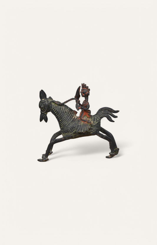 Man on Horse Vintage Brass Sculpture