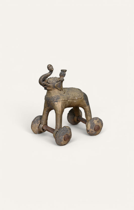 Elephant on Wheels Brass Figurine