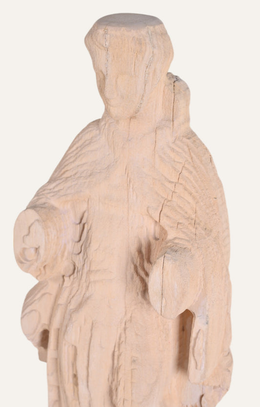 Hand-carved Teak Saint Figurine