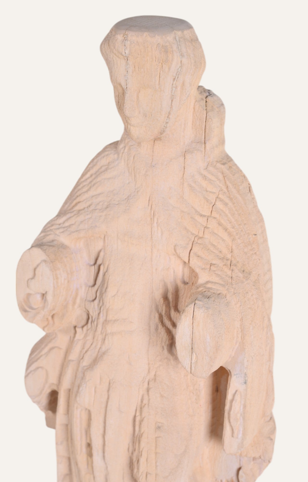 Hand-carved Teak Saint Figurine