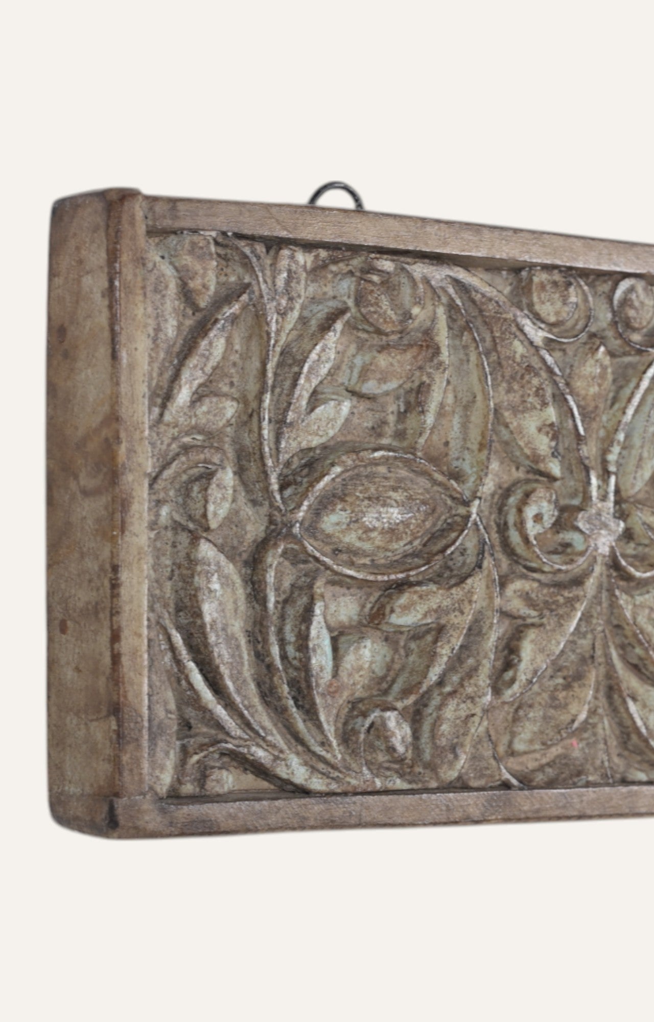 Peacock Motif Carved Panel in Soft Green