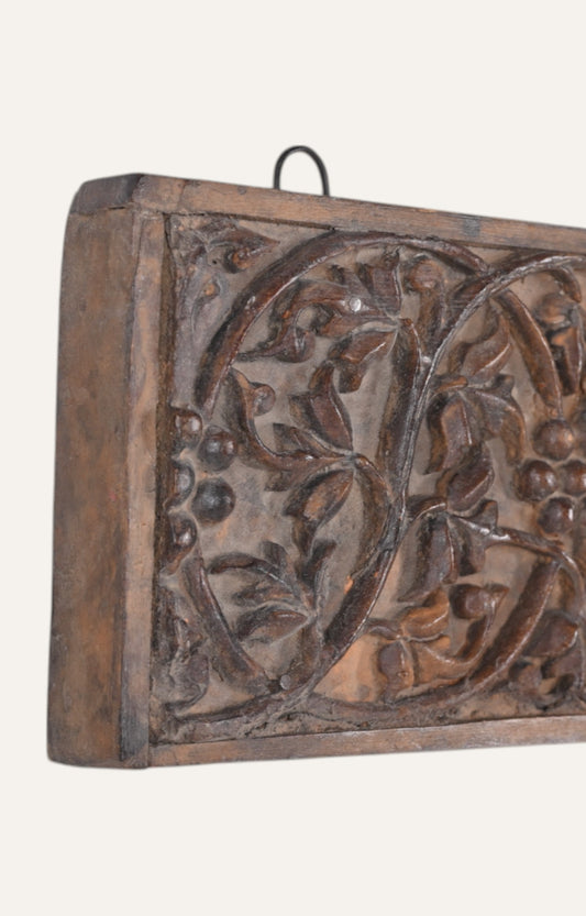 Vintage Walnut Panel with Folk Floral Work