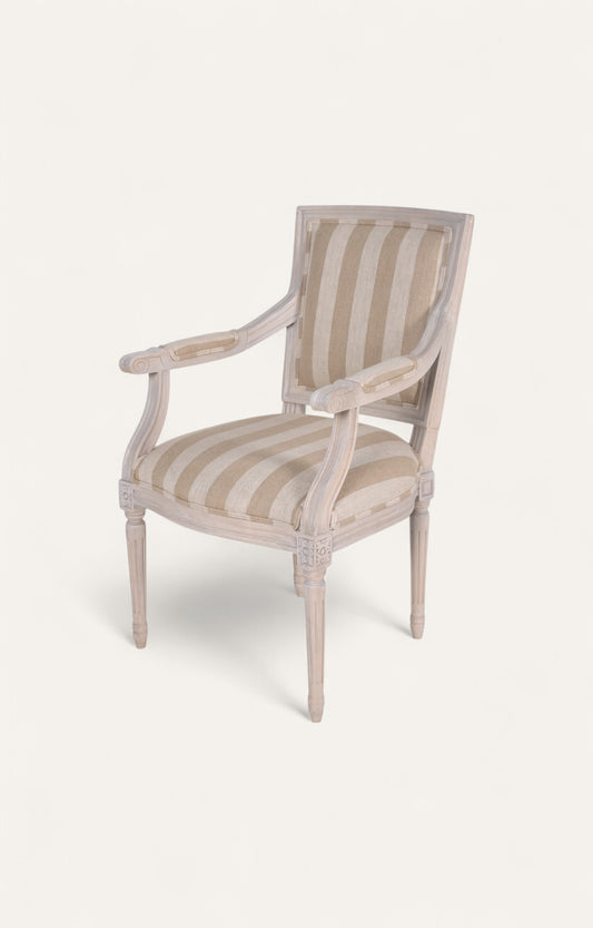 Cream Striped Accent Arm Chair