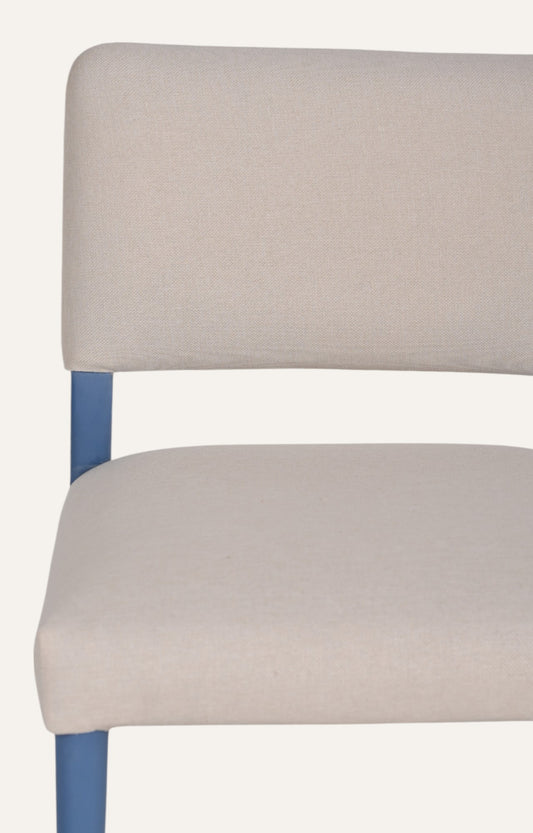 Upholstered Linen Dining Chair in Blue Painted Wood