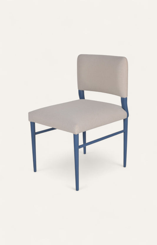 Upholstered Linen Dining Chair in Blue Painted Wood