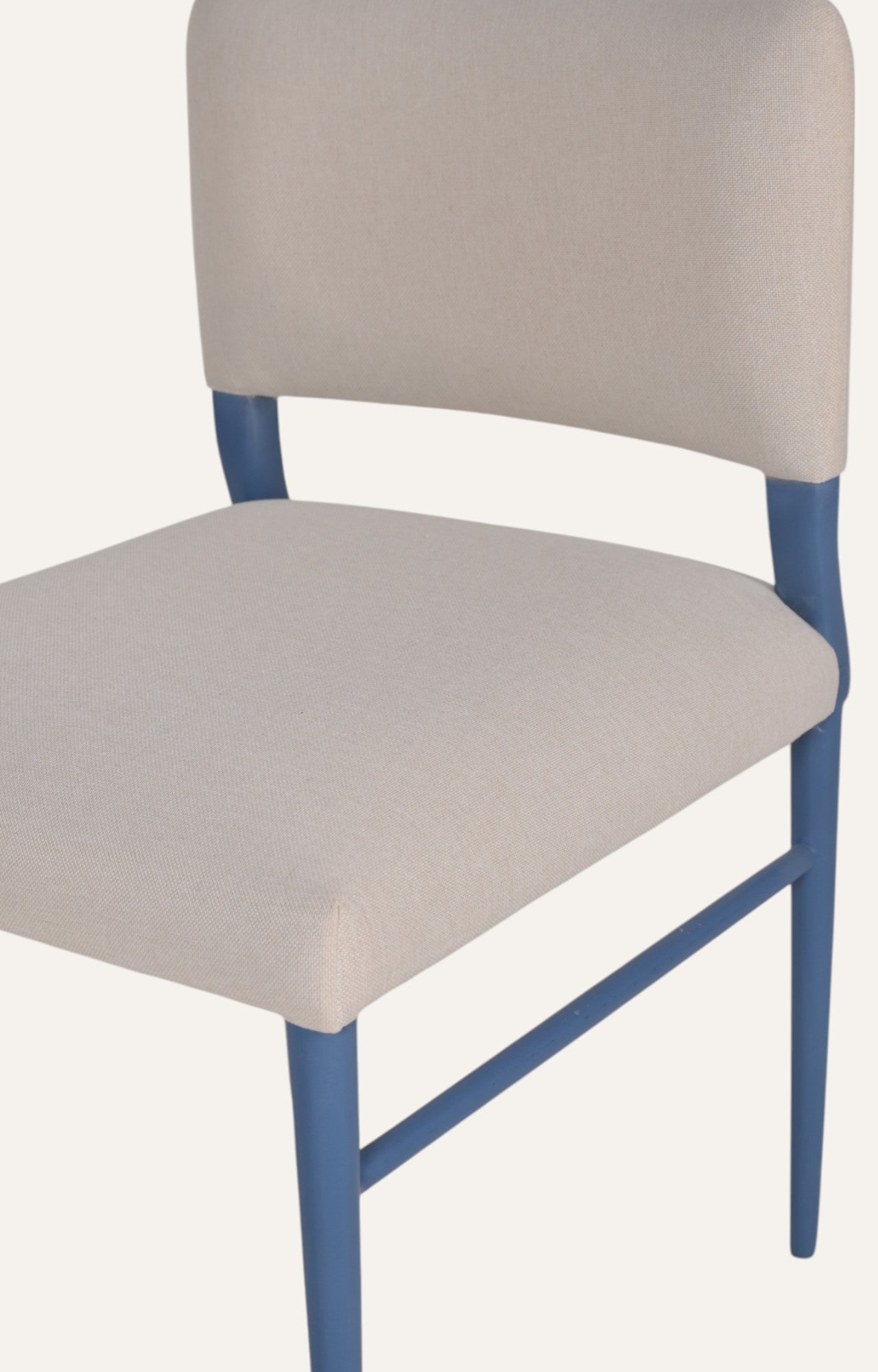 Upholstered Linen Dining Chair in Blue Painted Wood