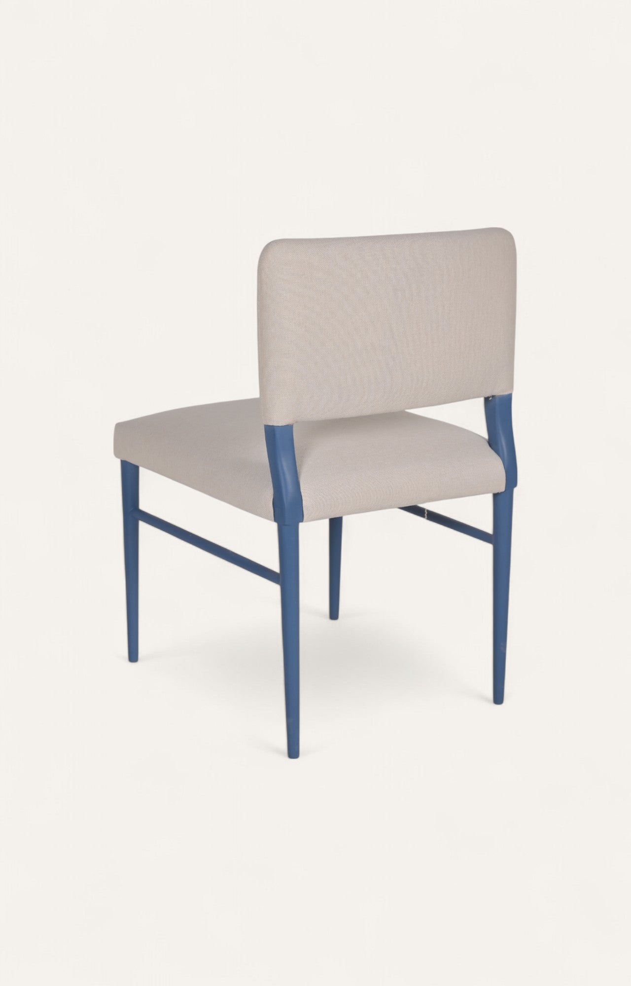 Upholstered Linen Dining Chair in Blue Painted Wood