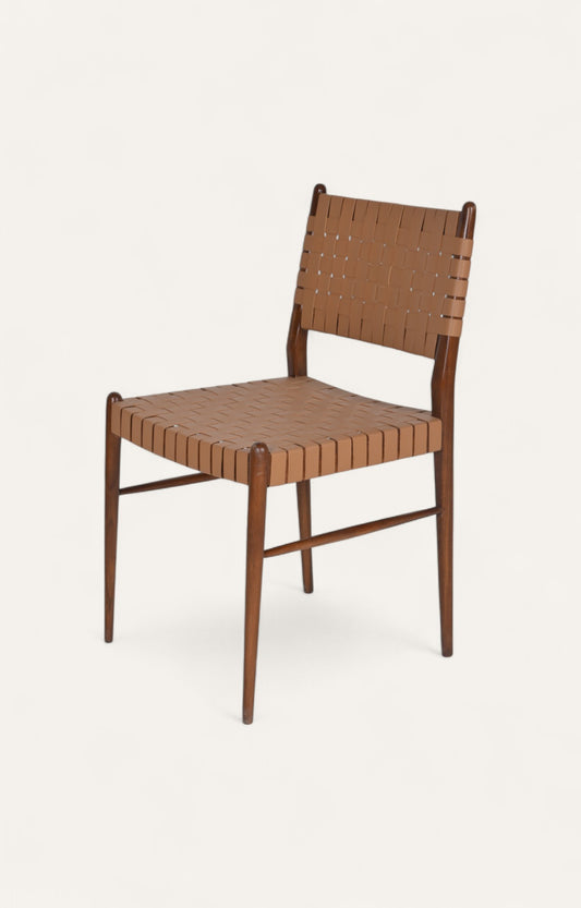 Leatherette Strap Dining Chair in Acacia Wood