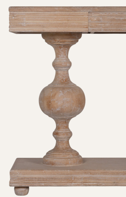 Natural Acacia Console with Turned Pedestals