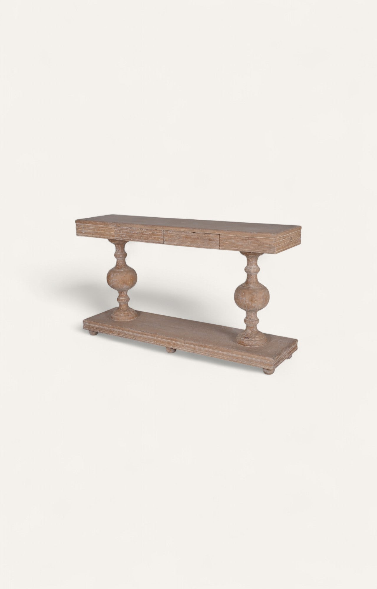 Natural Acacia Console with Turned Pedestals