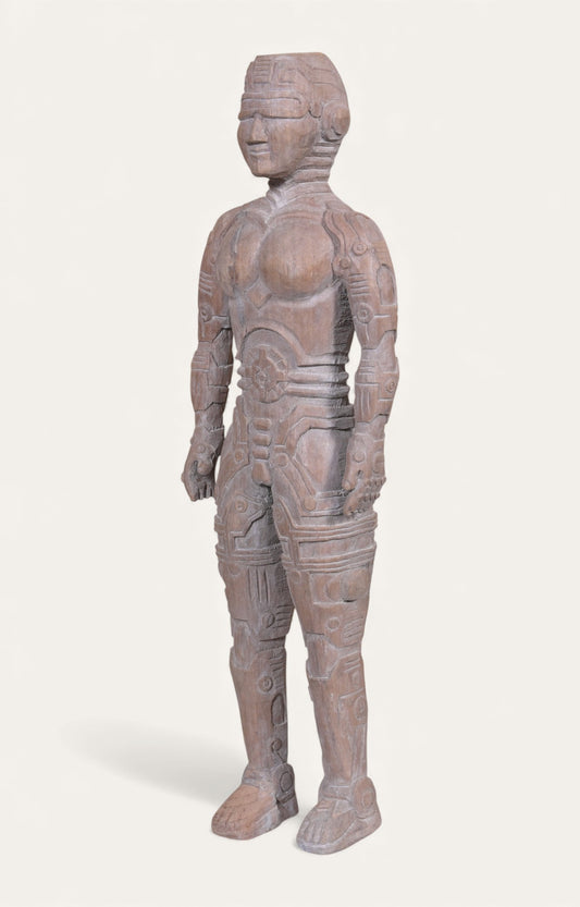 Hand-Carved Futuristic Warrior Sculpture