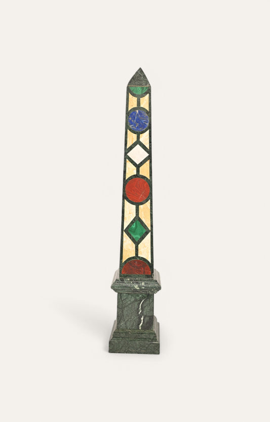 Wooden Obelisk Pietra Dura Inlay Art Antique Decor