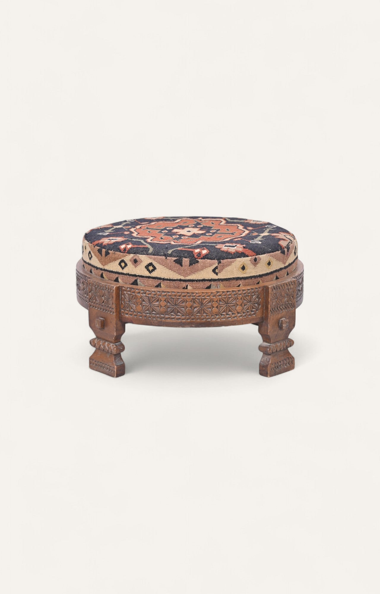 Round Hand Carved Ottoman