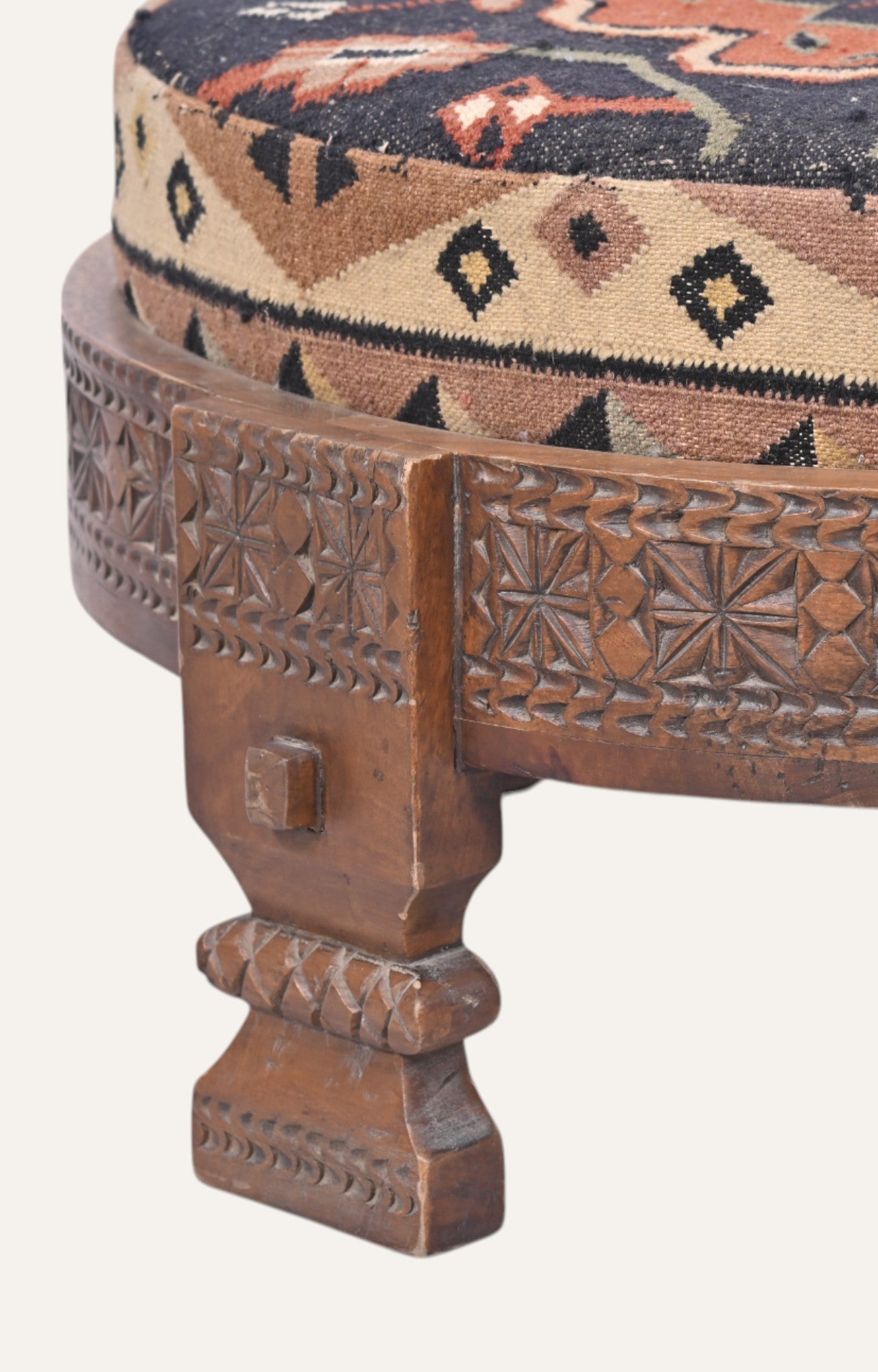 Round Hand Carved Ottoman