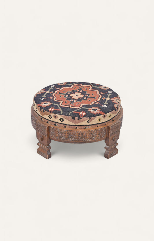 Round Hand Carved Ottoman