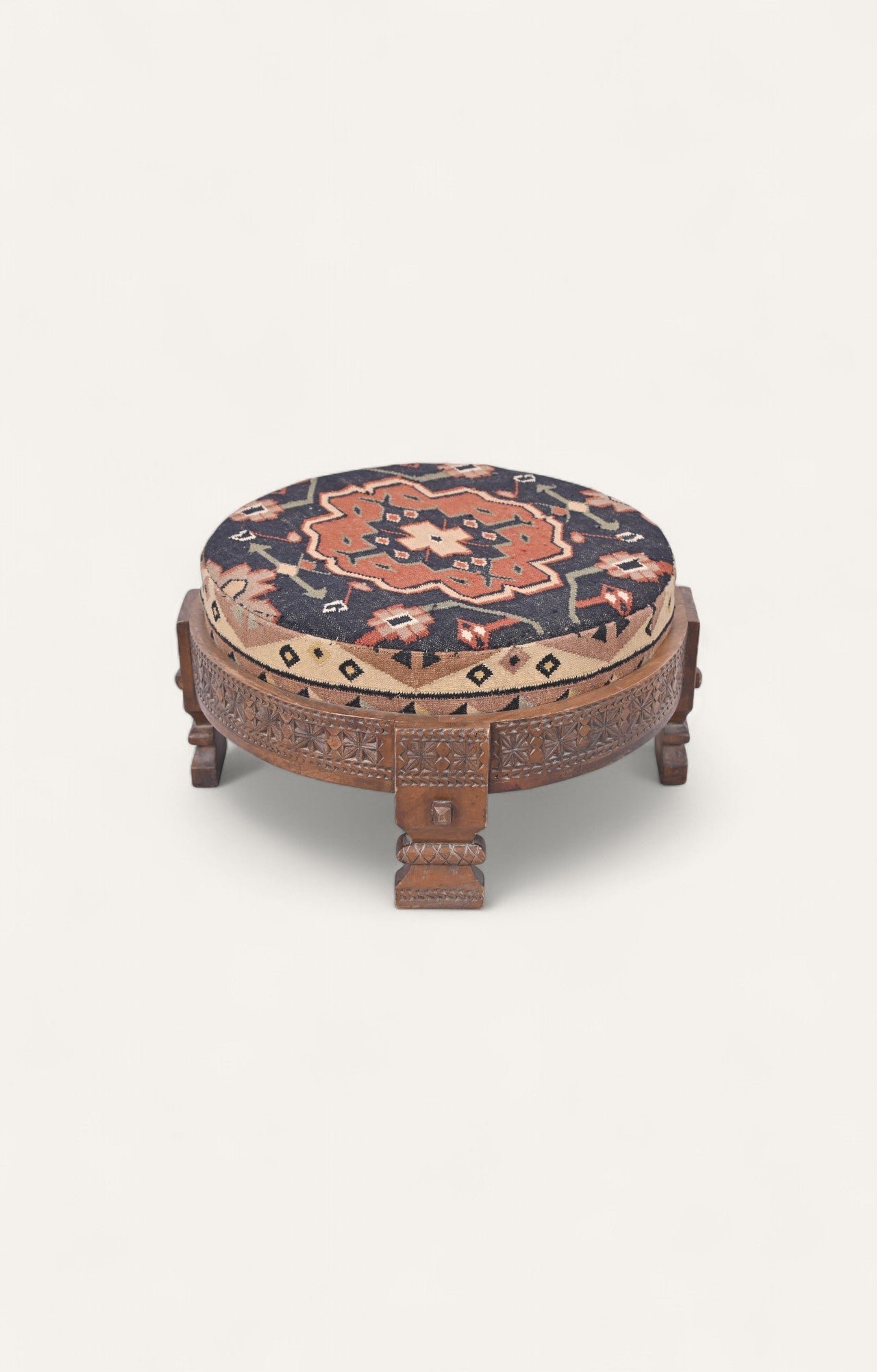 Round Hand Carved Ottoman