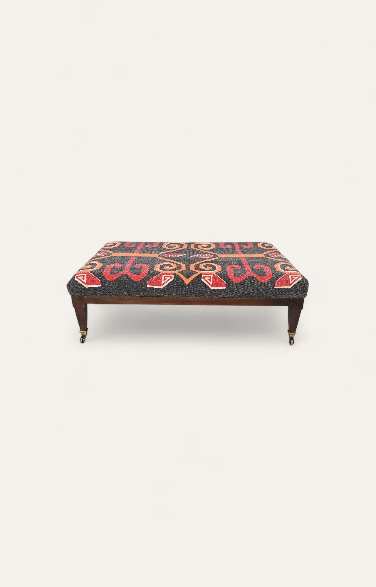 Handcrafted Ottoman with Tribal Geometric Upholstery
