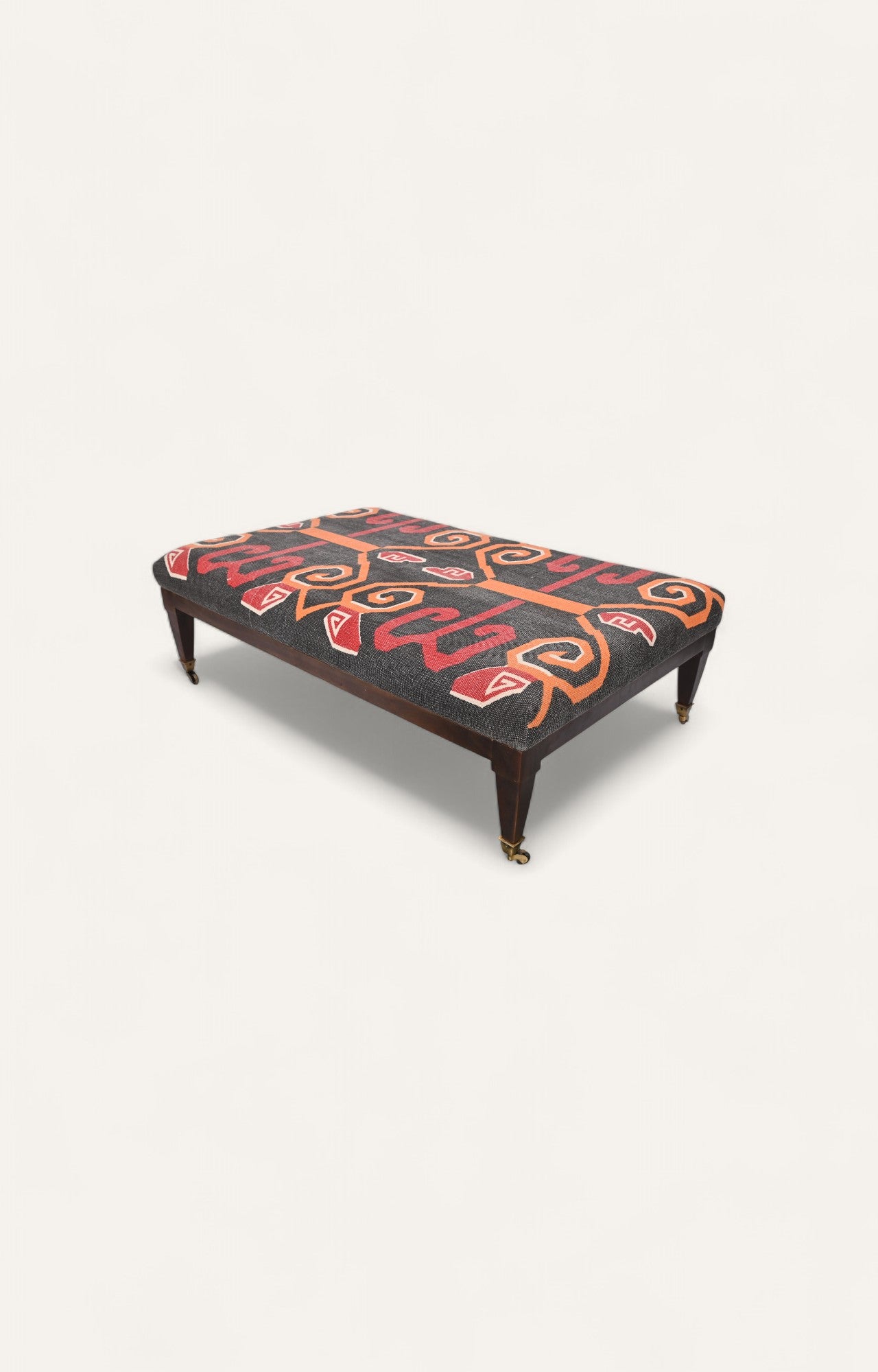 Handcrafted Ottoman with Tribal Geometric Upholstery